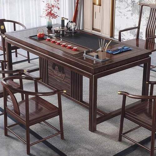 新式乌金木实木茶桌椅组合公室家用办客中厅一体功夫IXT几泡茶台