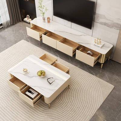 客厅家电用轻奢岩板茶几视柜小式户型意极简电铁艺地柜SMV悬挂视