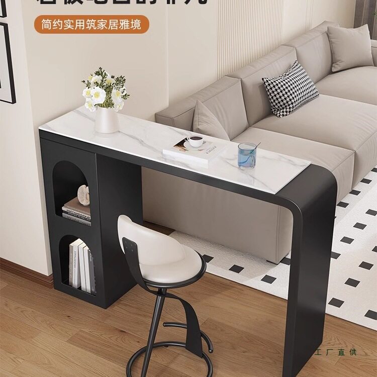 轻奢岩板吧台桌家用客厅隔断靠墙垭口高脚桌奶油风阳台休闲小吧台