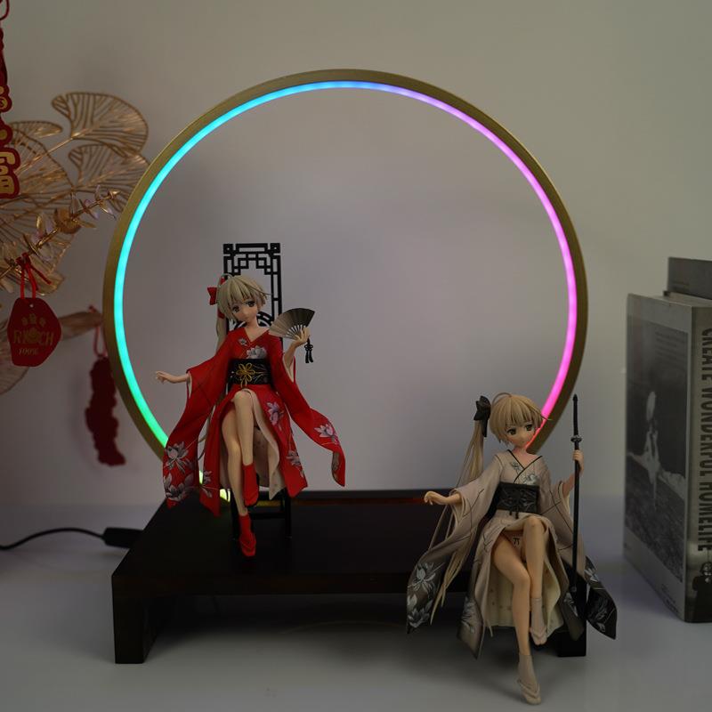 倒LED灯圈摆件实XOD666木座创室意托底架流香卧书房RGB现代简约圆