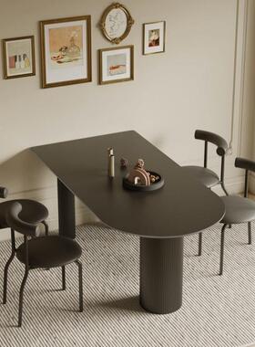 奶油桌风岩板桌椅组合椭圆意形家用餐式极简餐NRJ桌餐家用两用抽