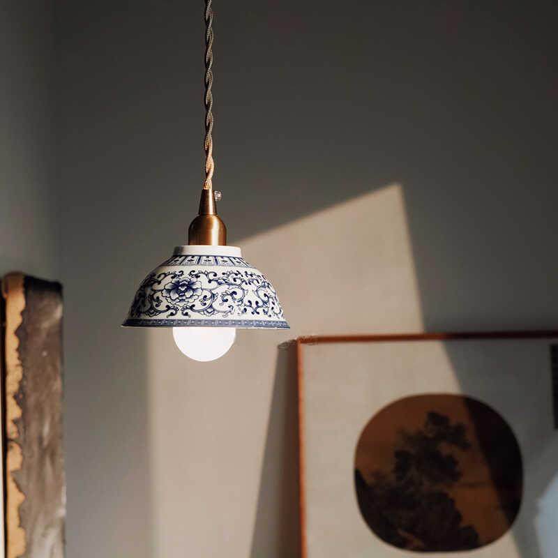 中式约青花瓷灯吊茶室餐263厅客厅简阳饰台吧台床头装陶瓷吊灯,家装灯饰光源,智能吊灯,淘宝优惠券,粉丝福利购,淘宝优惠卷