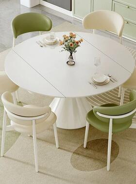 油奶岩板餐风桌旋转纯白色餐椅伸子组合方圆两用缩折MAV叠华尔兹
