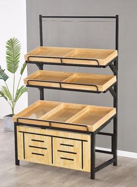 超市水果货架展示架能多功水果架子货架62318菜架子钢木架果水蔬