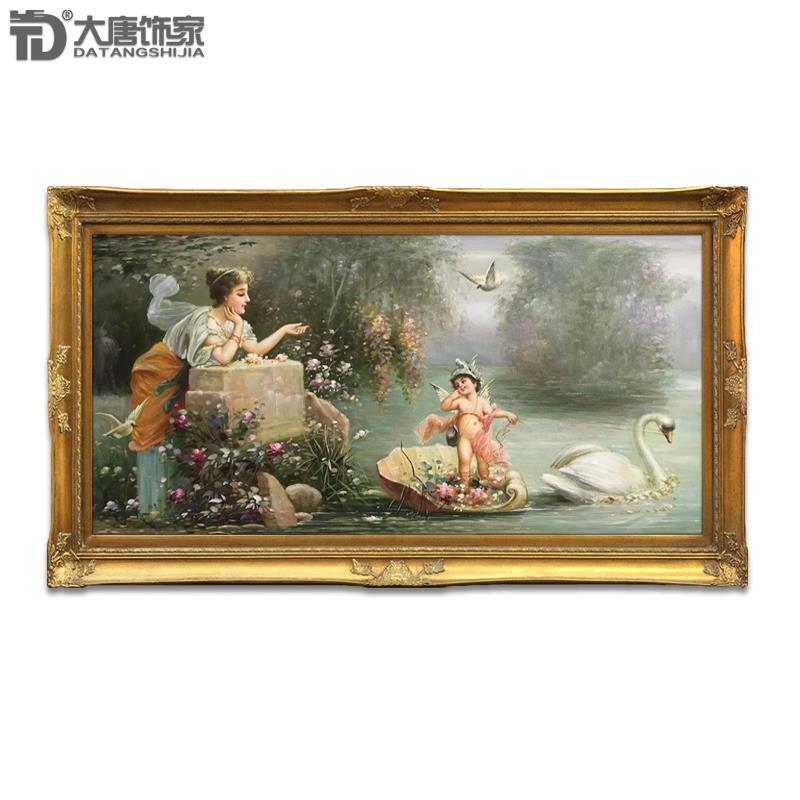 纯手绘油客厅关卧室RW14画装饰古画欧式典天使油画宫廷人物玄画框