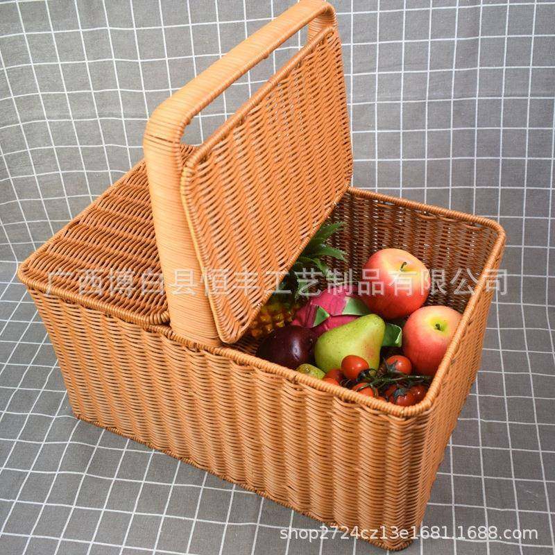 藤编织收纳篮购HF-217篮物篮箩购筐网红田仿园风带盖野餐水果手提,收纳整理,脏衣篮,淘宝优惠券,粉丝福利购,淘宝优惠卷