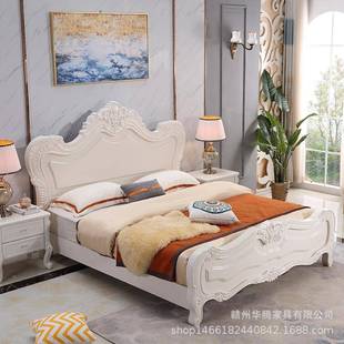 欧式 床双人主卧皮靠1米.8m209婚床 家床实木床雕花床高档奢华法式