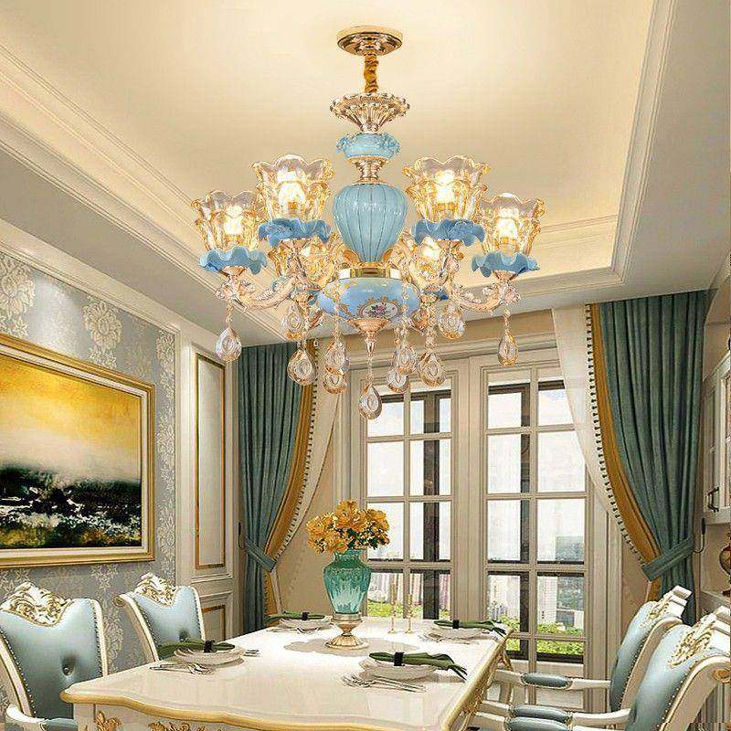 欧式客厅吊水晶陶瓷餐卧室灯现代简约998大气别灯墅复式楼大厅厅,家装灯饰光源,智能吊灯,淘宝优惠券,粉丝福利购,淘宝优惠卷