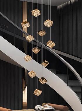 建房旋楼梯墅间长吊灯复式楼别挑空loft水晶简约自转公寓俩95507