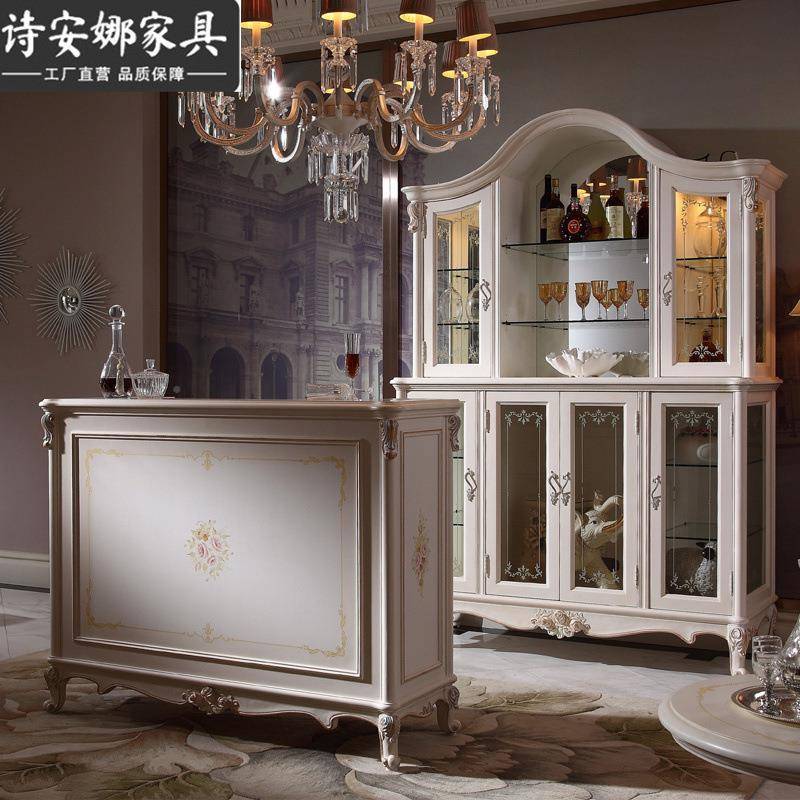 奢华欧式实木别雕花厅SWD璃吧台大户型墅餐厅客四门玻酒柜