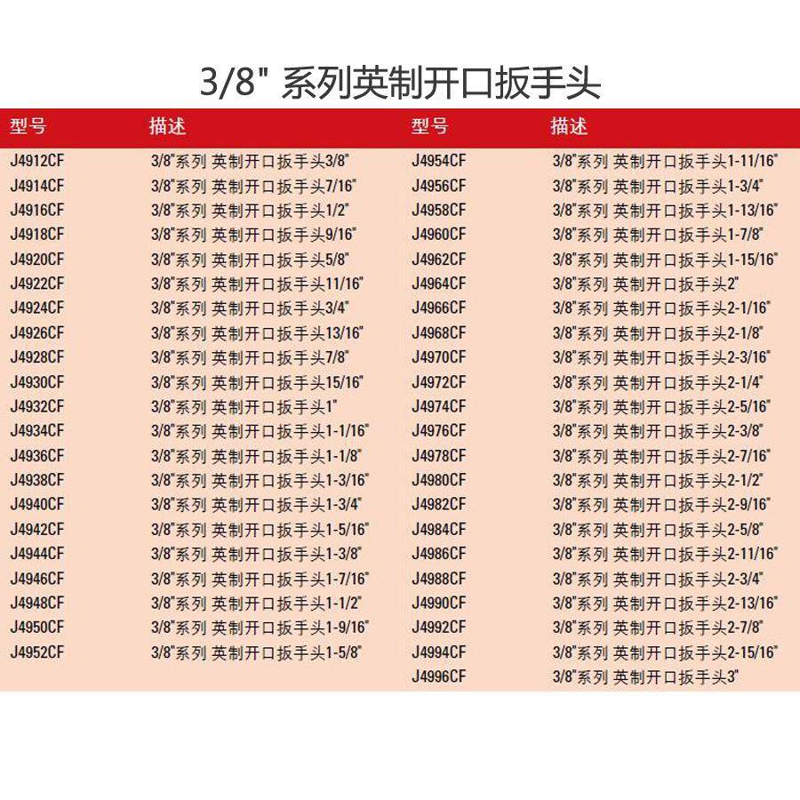 10MM系列英制开口扳手头43/8英开扳手头J4974CF2-5/16寸J4口97制C