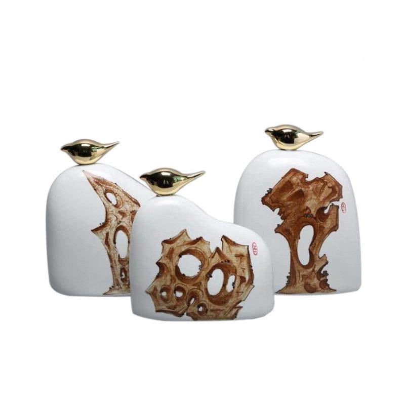 现新中式陶瓷太湖石铜鸟摆件样板家居客代厅玄书房房茶室装关JTS,橡塑材料及制品,工业陶瓷,淘宝优惠券,粉丝福利购,淘宝优惠卷