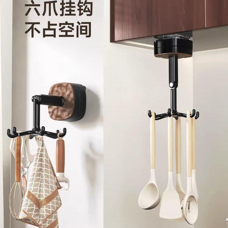 德国进口厨房旋转挂钩无痕免打孔墙上吸盘壁挂置物架勺子铲子收纳