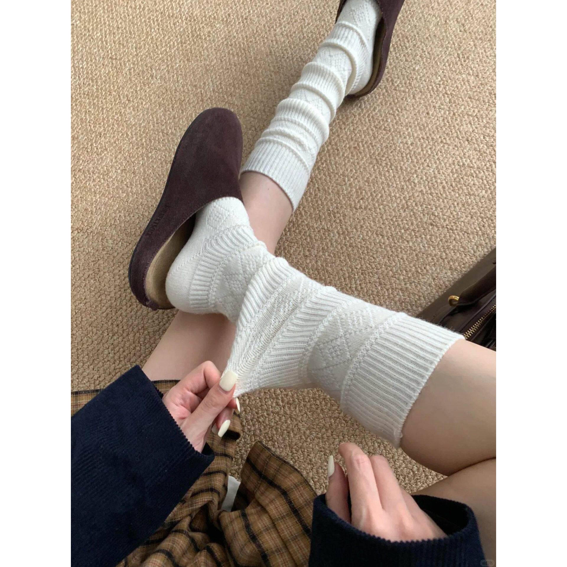 白色小腿袜女秋勃肯鞋搭配袜子堆堆袜女长筒袜女款秋冬袜子长袜女
