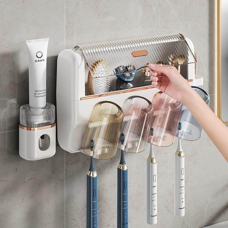 日本牙刷置物架壁挂免打孔吸盘漱口杯架极简风高级感卫生间牙杯架