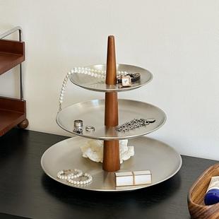 实木不锈钢储物架多层入口摆件著名甜品桌蛋糕架糖果盘零食盘