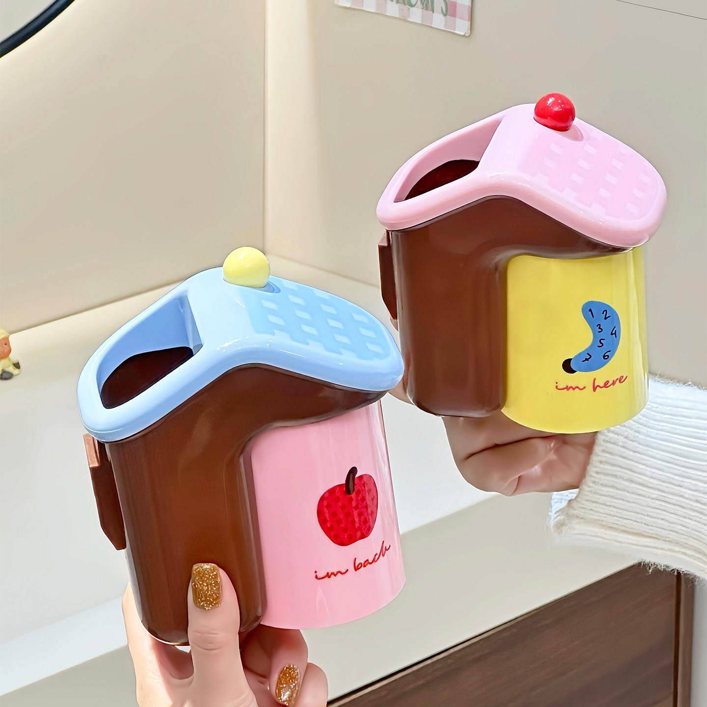 多巴胺磁吸漱口杯置物架一家三口牙刷架卫生间壁挂式免打孔牙膏架