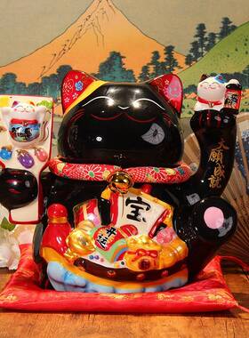 陶瓷招财运猫家财猫存35932、3钱罐办公室居开创意招财摆件黑色发