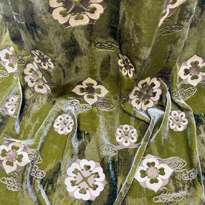 侨绒烫金烧花丝绒面料新中式烧花真丝布高档礼服旗CPV绒袍裙子面