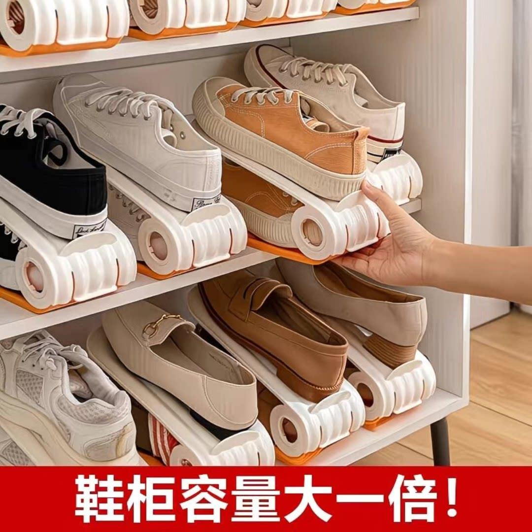【收纳】省空间鞋子收纳盒透明鞋盒鞋柜分层隔板折叠鞋架G