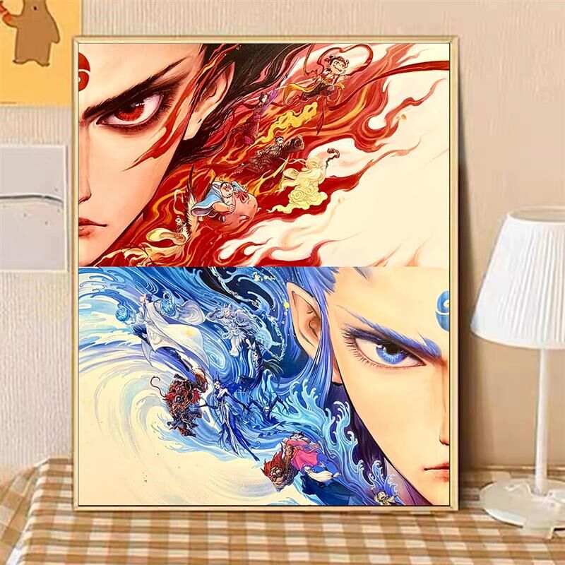 国漫哪吒之魔童闹海数字油画DIY藕饼敖丙填充涂色挂画装饰画