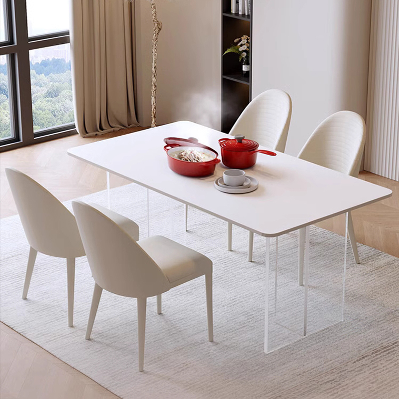 压克力定做岩板悬浮餐桌小户型意式下挂极简透明玻璃奶油风长方形