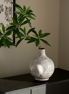 陶瓷花瓶斑驳仿古做旧青花瓷高级感复古客厅干花插花家居艺术摆件