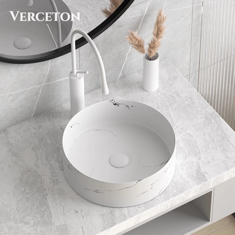 圆形纹理台上洗手盆阳台洗脸盆酒店民宿卫生间陶瓷一体台面洗漱盆