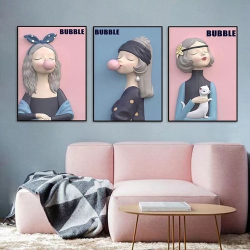 S0331 李装饰画客厅画沙发背景画挂画泡泡女孩三联60120