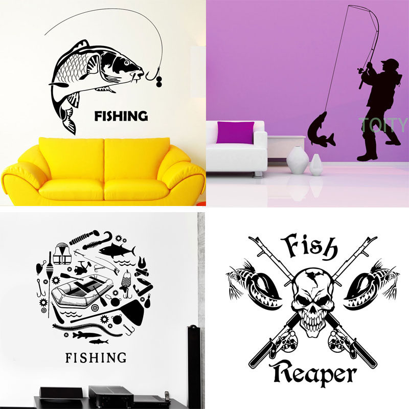 钓鱼贴纸FISHING渔具店装饰玻璃贴海钓贴画路亚镂空雕刻防水墙贴