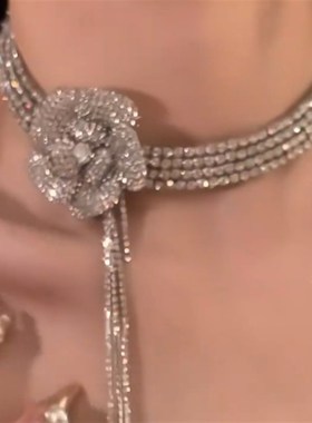 zoozmomo闪钻流苏法式花朵满钻项圈女新娘婚礼服配饰立体锁骨链潮