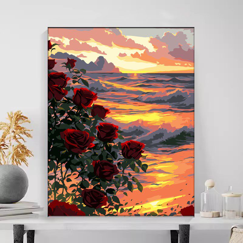 数字油画diy手工填充花卉客厅卧室治愈系手绘涂色油彩画画 蓝玫瑰