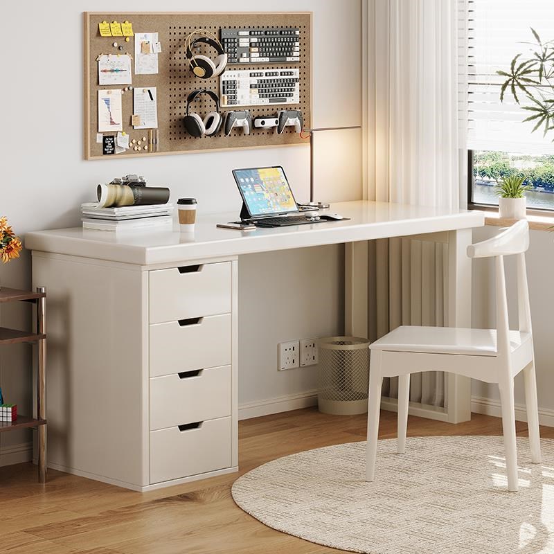 实木人长书桌书柜电脑桌家用两人并排工作台卧室靠墙学习桌