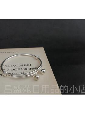 高档秋女叶夏花约镯纯银手999足银实心推拉简铃铛细镯子定制刻字