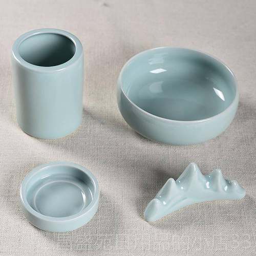 高档特价邮青品瓷文房四宝毛用套装陶瓷笔洗砚滴笔架包笔筒书法笔