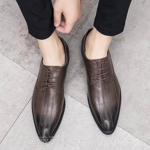 高档夏秋季新韩版尖头皮鞋男士潮流尚时休闲商男鞋务士内增高男结