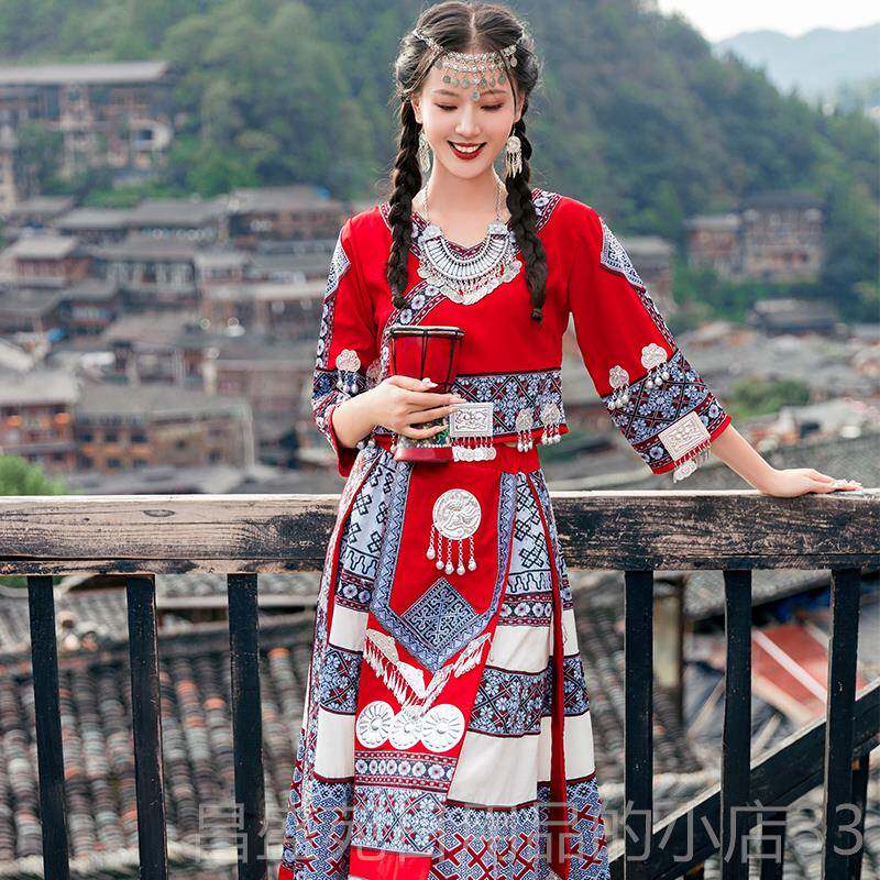 高档采购产品舞蹈表演服装，少数民族，苗族，族女苗，瑶族，土族