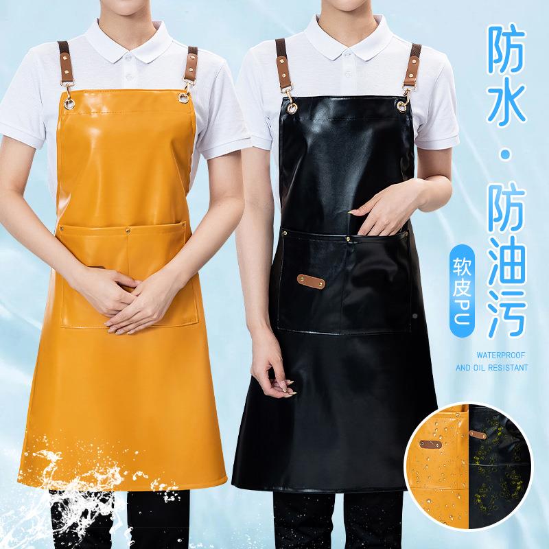 PU房皮围裙防水油软皮20221012黑色加厚款餐饮专用水产食堂男工防
