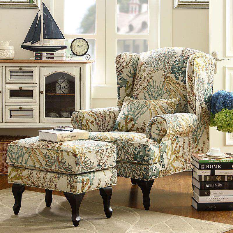 阳台布艺单人沙发卧室客厅家用老虎椅小户型美式复古乡村家具组合