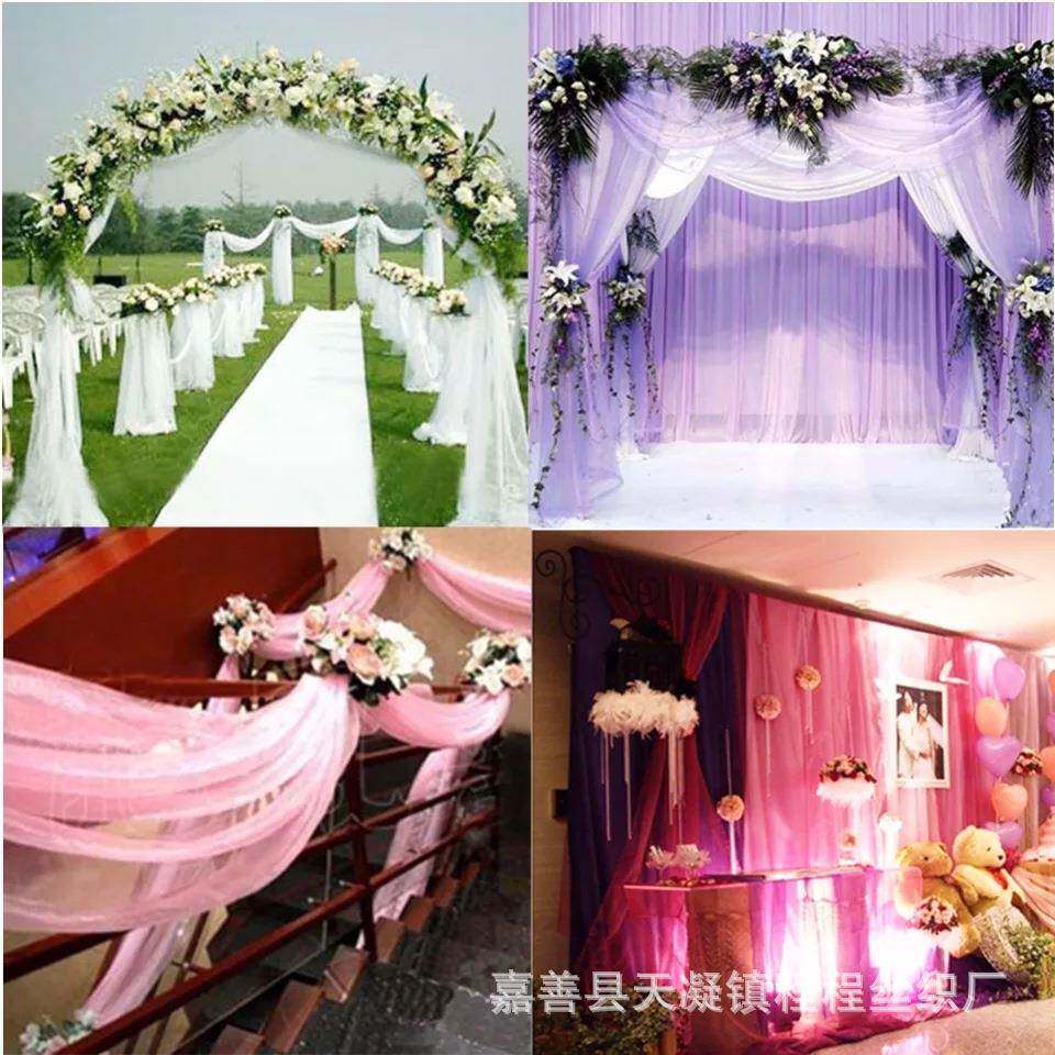 珍珠纱婚礼装饰拱门纱纱幔楼梯欧根纱雪纱110米长1.5米宽大黑纱