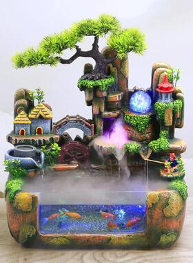 J6DA客厅假山流水喷泉循环水小高山小型瀑布山水鱼缸水景装饰造景