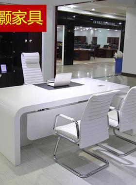 白色烤漆大班台老板桌椅简约现代主管桌总裁办公桌经理桌办公家具