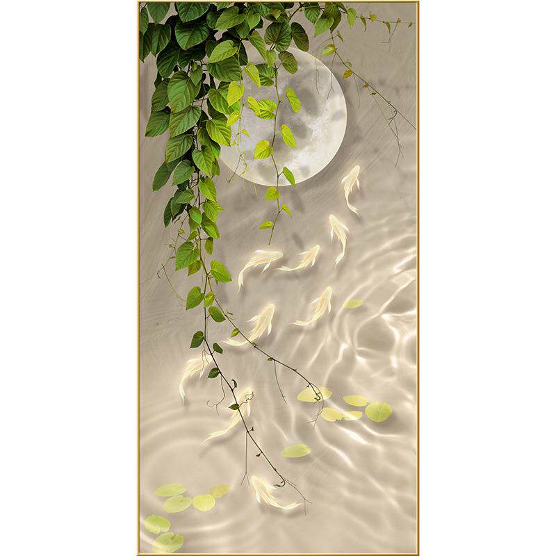 简约现代玄关装饰画九鱼图壁画走廊过道小清新绿植挂画客厅竖版画