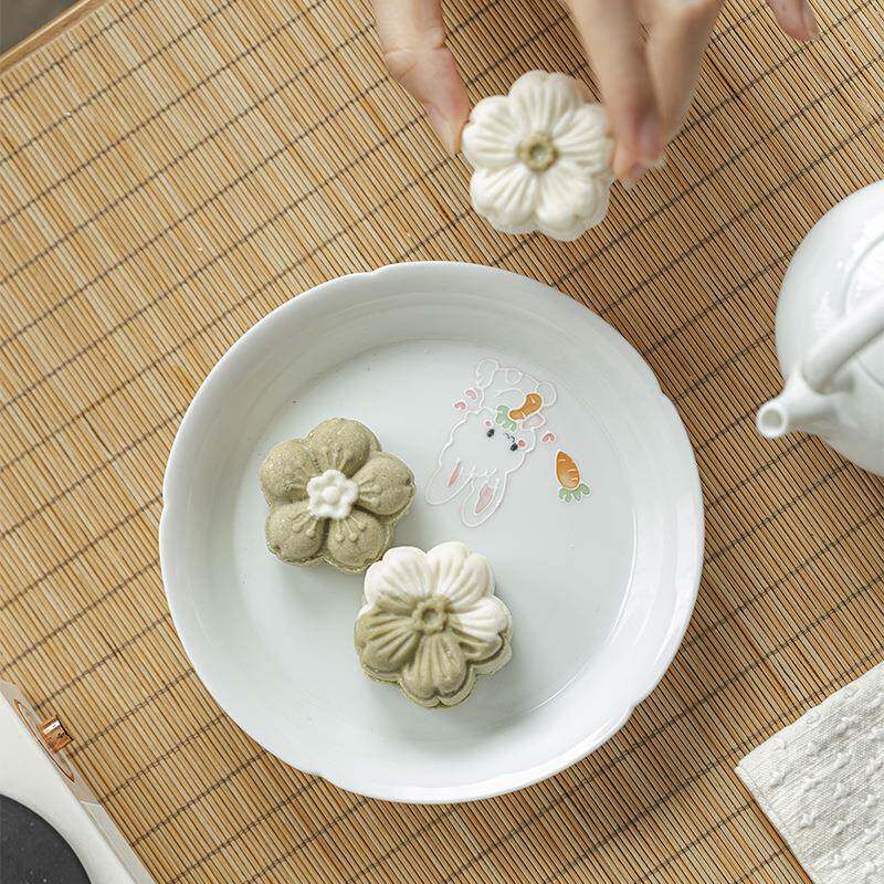 墨己玉泥可爱风格手绘萌兔壶承茶道配件陶瓷圆盘多用茶点盘瓜果盘