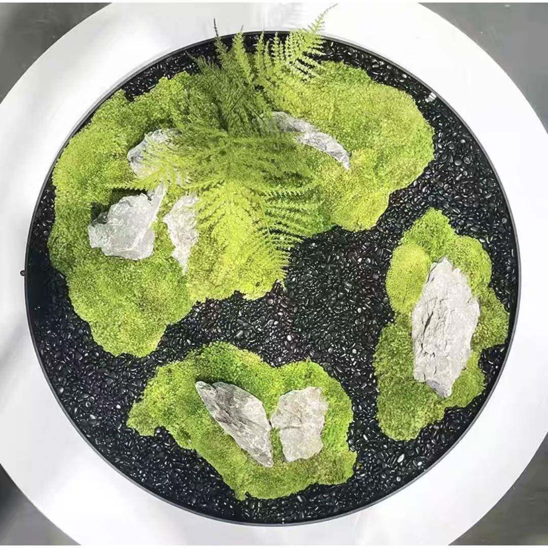 新中式餐桌花永生苔藓造景酒店圆桌装饰仿真文竹山水花艺桌面摆件