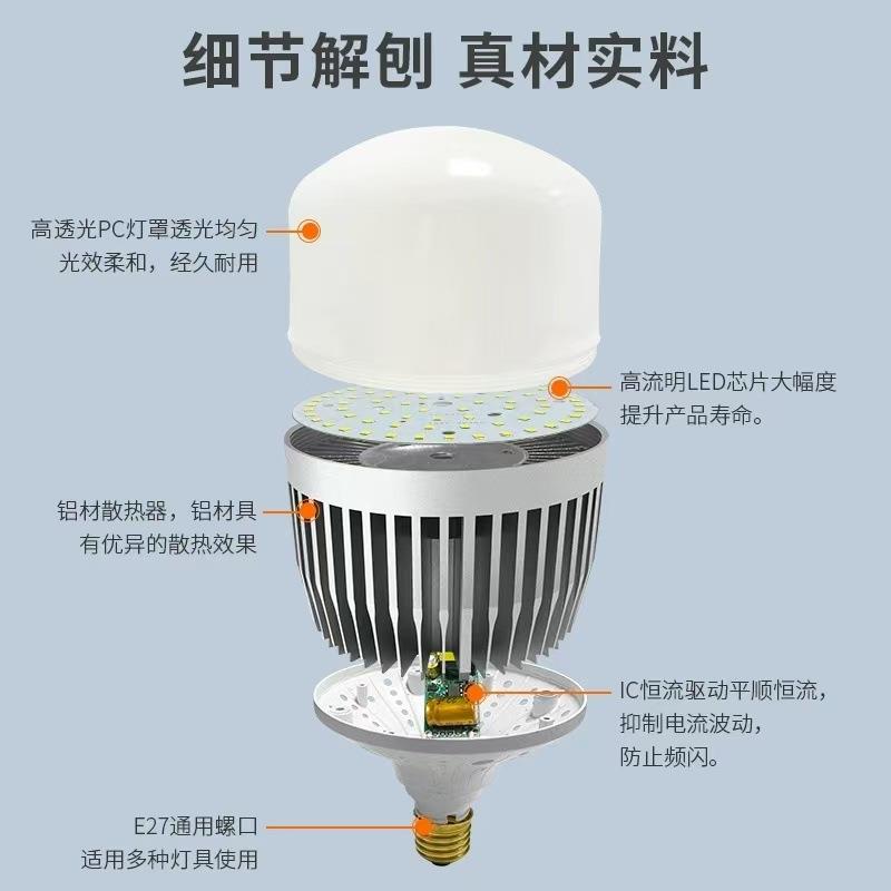 大功率足瓦LED灯泡E27螺口厂房车间仓库超亮照明光源节能球泡灯