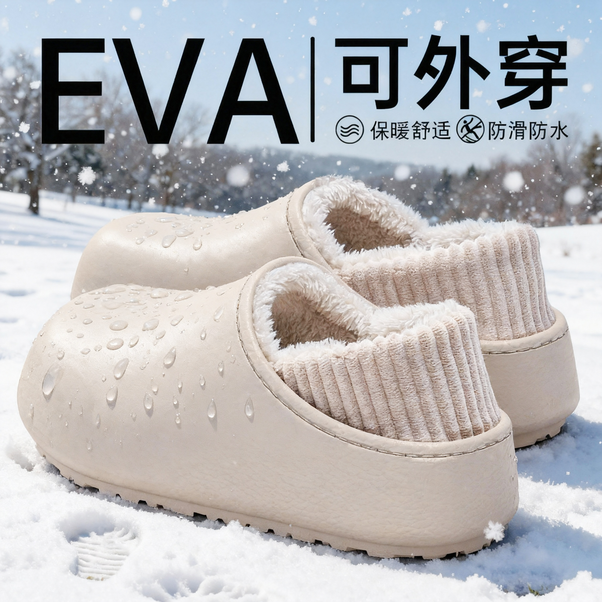 棉拖鞋女秋冬季防水居家室内厚底防滑保暖毛绒舒适包跟棉鞋冬天男