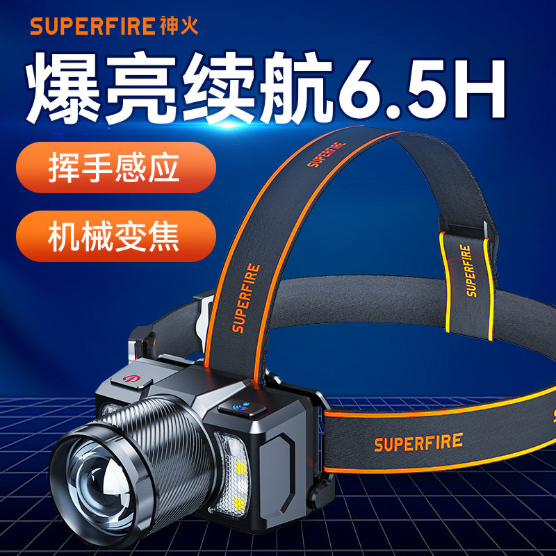 神火HL25变焦强光感应头灯led充电超亮头戴式超长续航赶海夜钓鱼