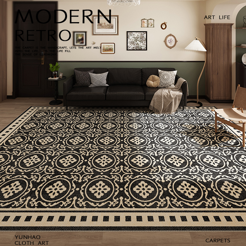 黑色法式中古地毯客厅202新款高级感复古免打理沙发茶几卧室地垫