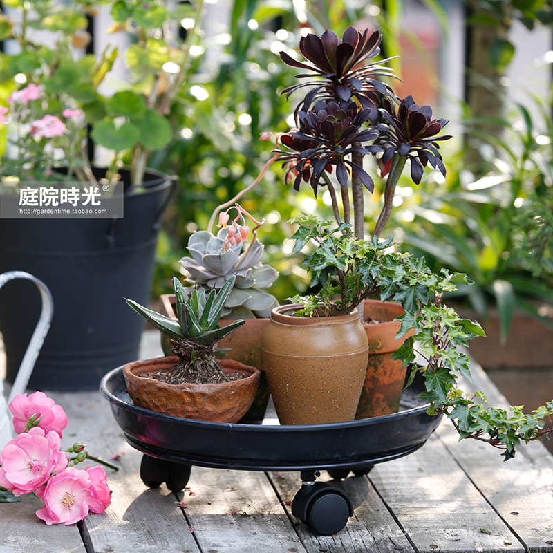厚实铁艺可调节大小金属花盆移动托盘大型植物带轮子花架承重